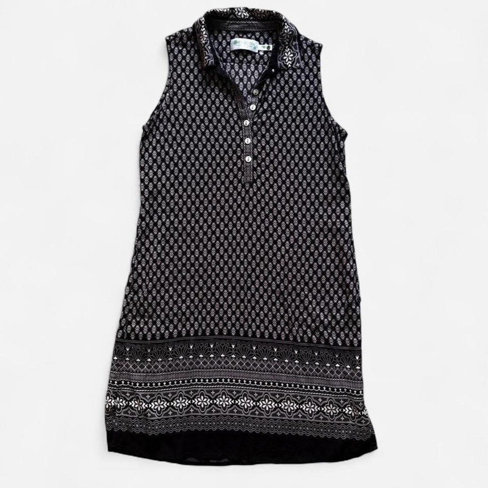 Aventura sleeveless shirt dress women S paisley brown black white boho preppy